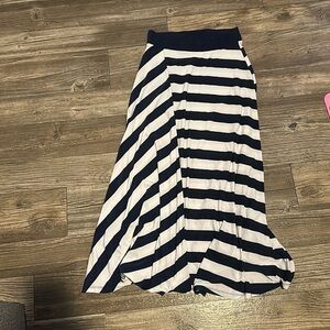 Navy and white striped floor length skirt
